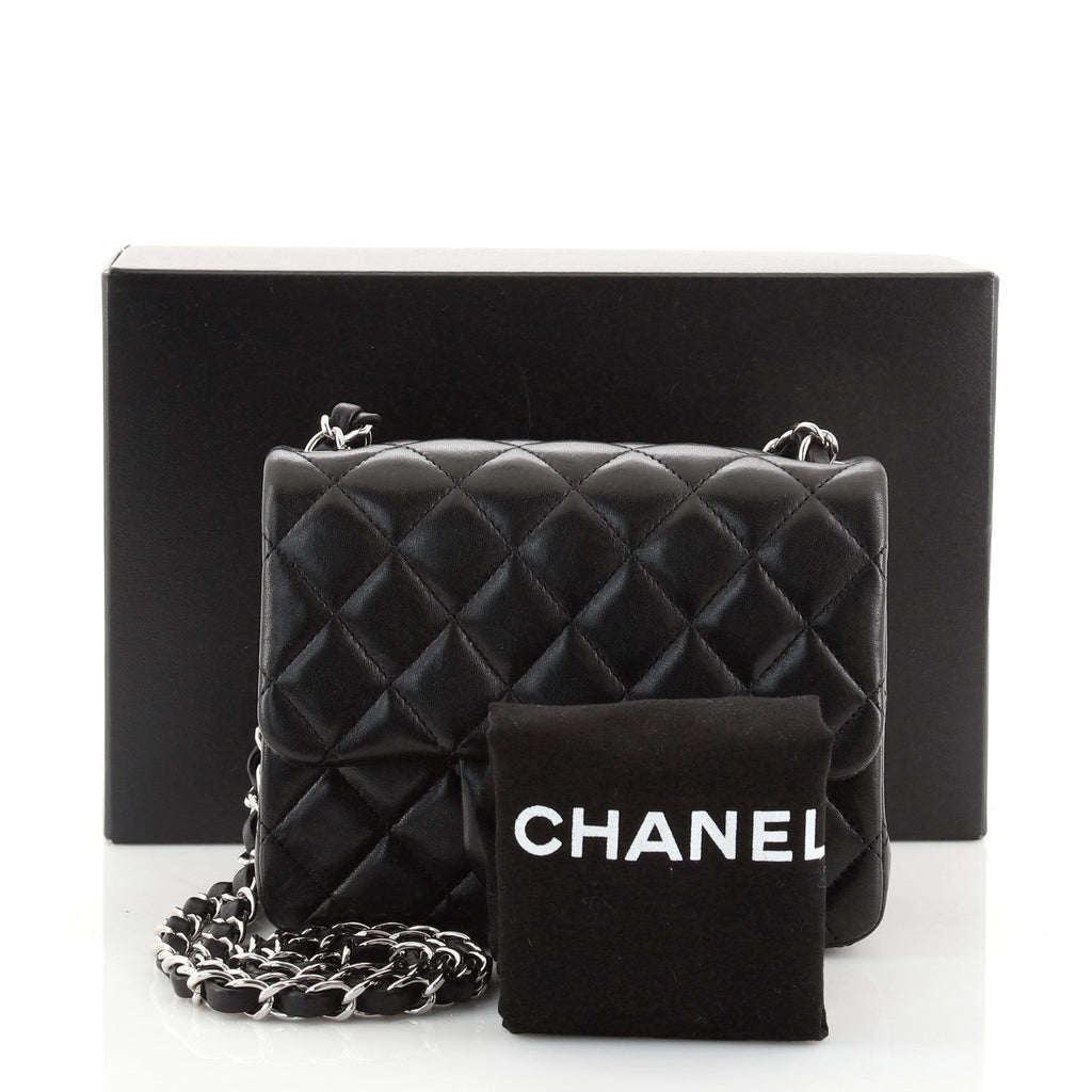 Square Classic Single Flap Bag Quilted Lambskin Mini