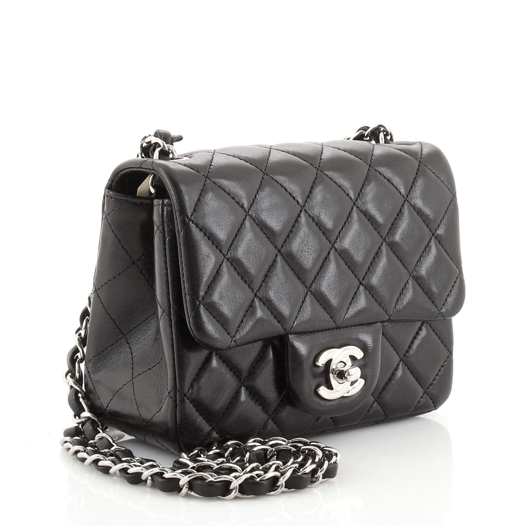 Square Classic Single Flap Bag Quilted Lambskin Mini
