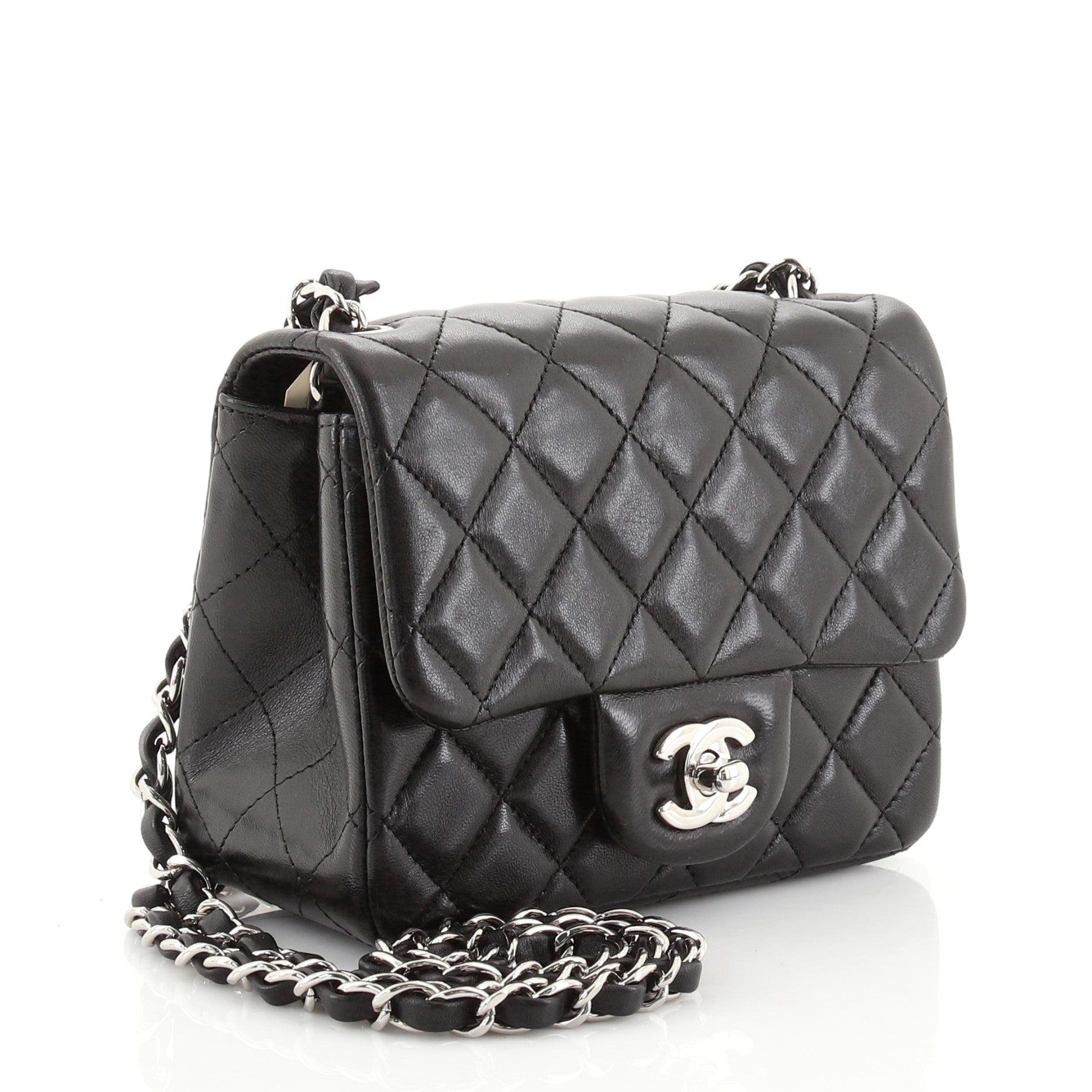 Square Classic Single Flap Bag Quilted Lambskin Mini