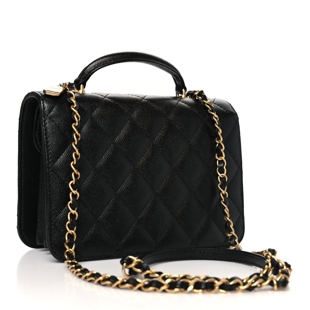 Caviar Quilted Mini Top Handle Flap Black