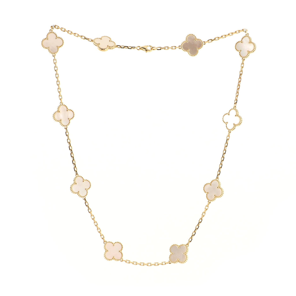 Vintage Alhambra 10 Motifs Necklace 18K Yellow Gold and Mother of Pearl