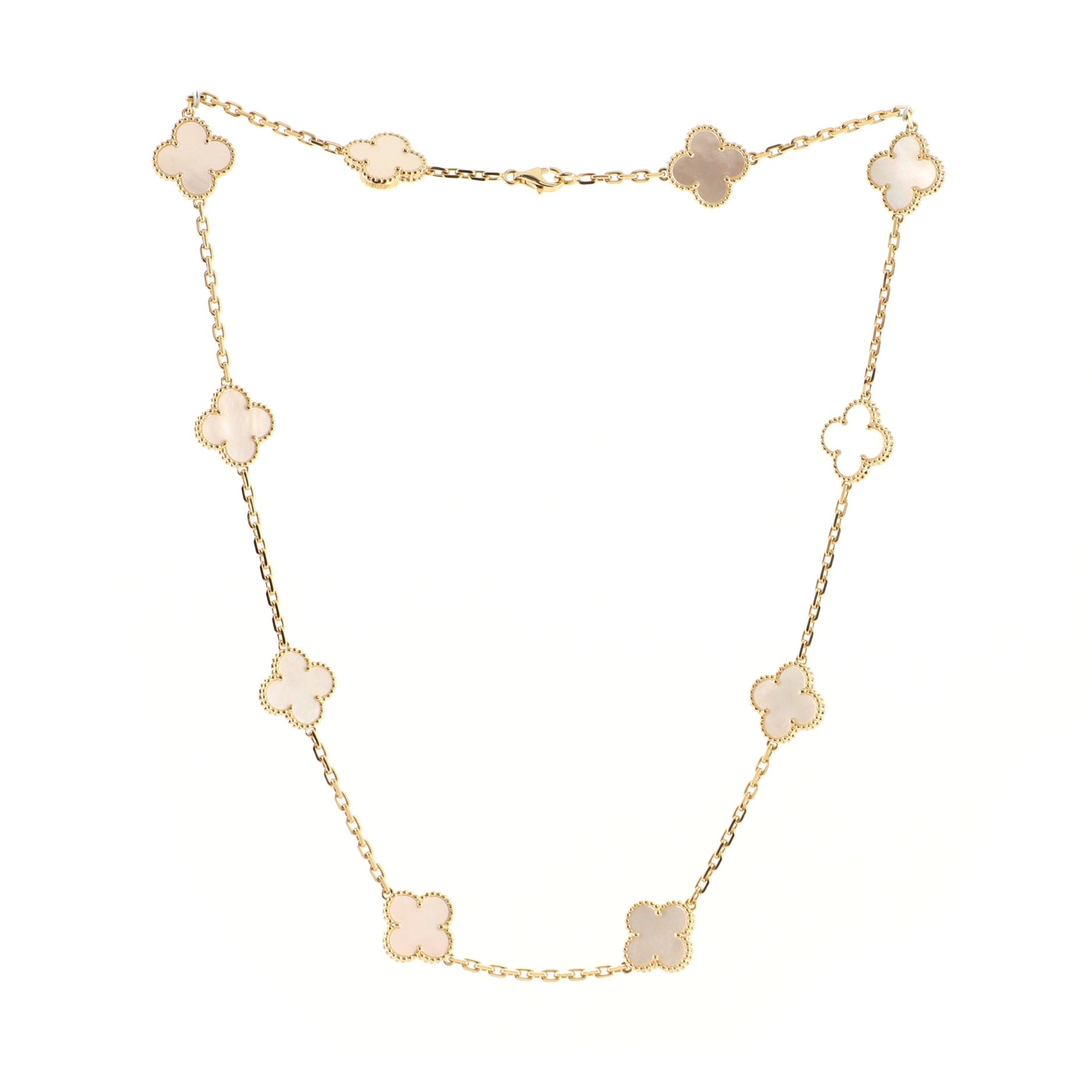 Vintage Alhambra 10 Motifs Necklace 18K Yellow Gold and Mother of Pearl