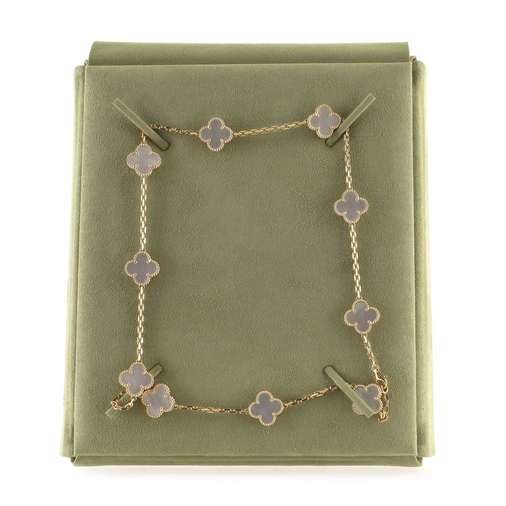 Vintage Alhambra 10 Motifs Necklace 18K Yellow Gold and Mother of Pearl