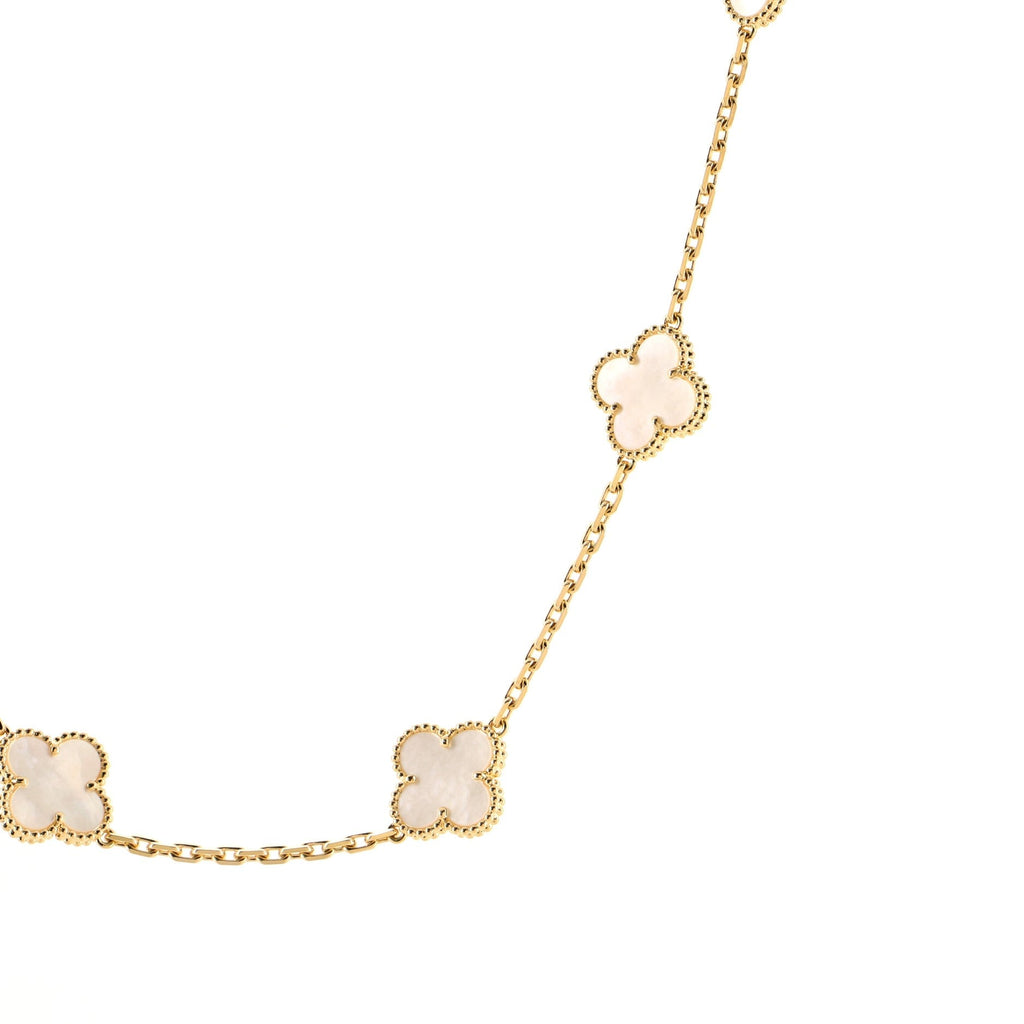 Vintage Alhambra 10 Motifs Necklace 18K Yellow Gold and Mother of Pearl