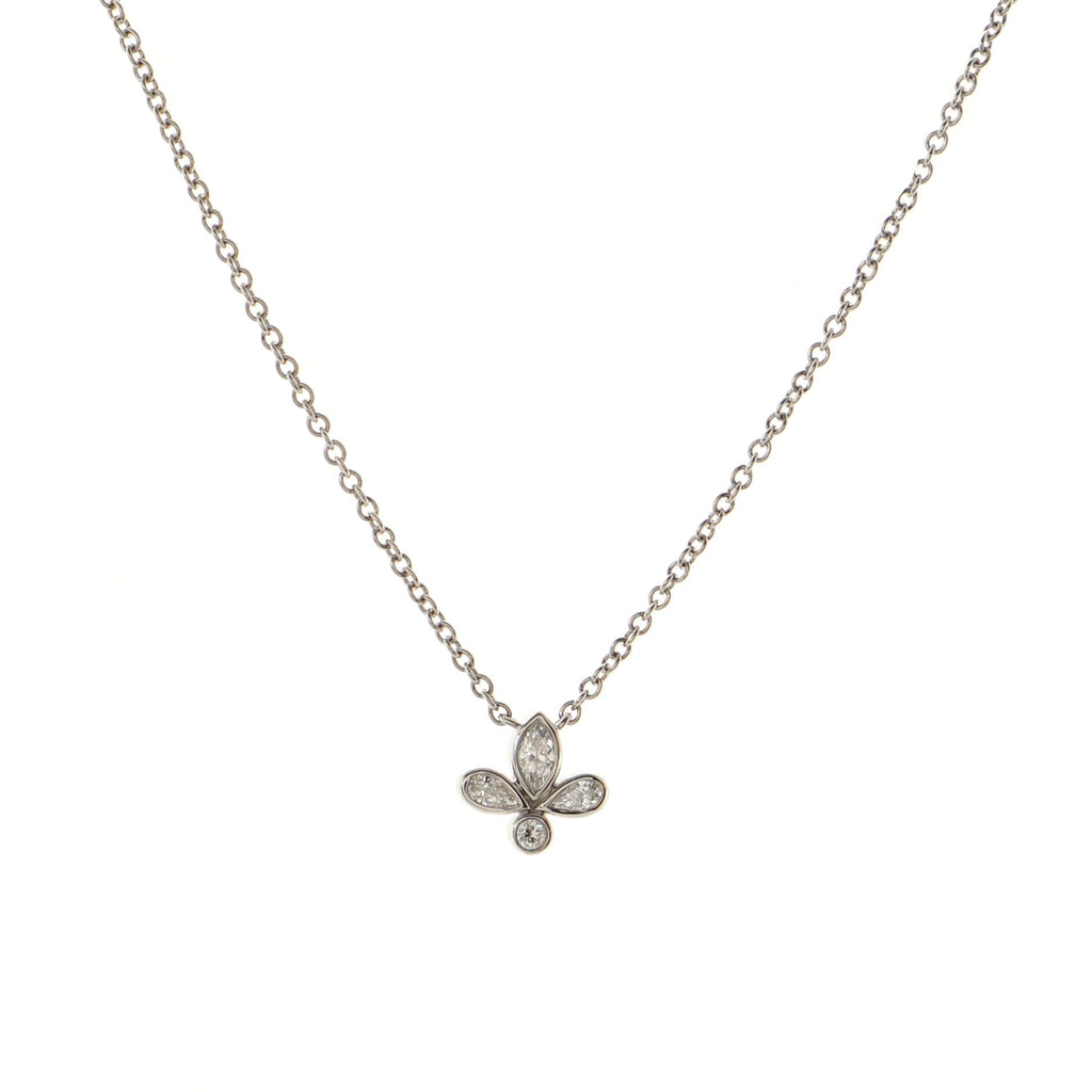 Fleur de Lis Pendant Necklace Platinum and Diamonds Mini