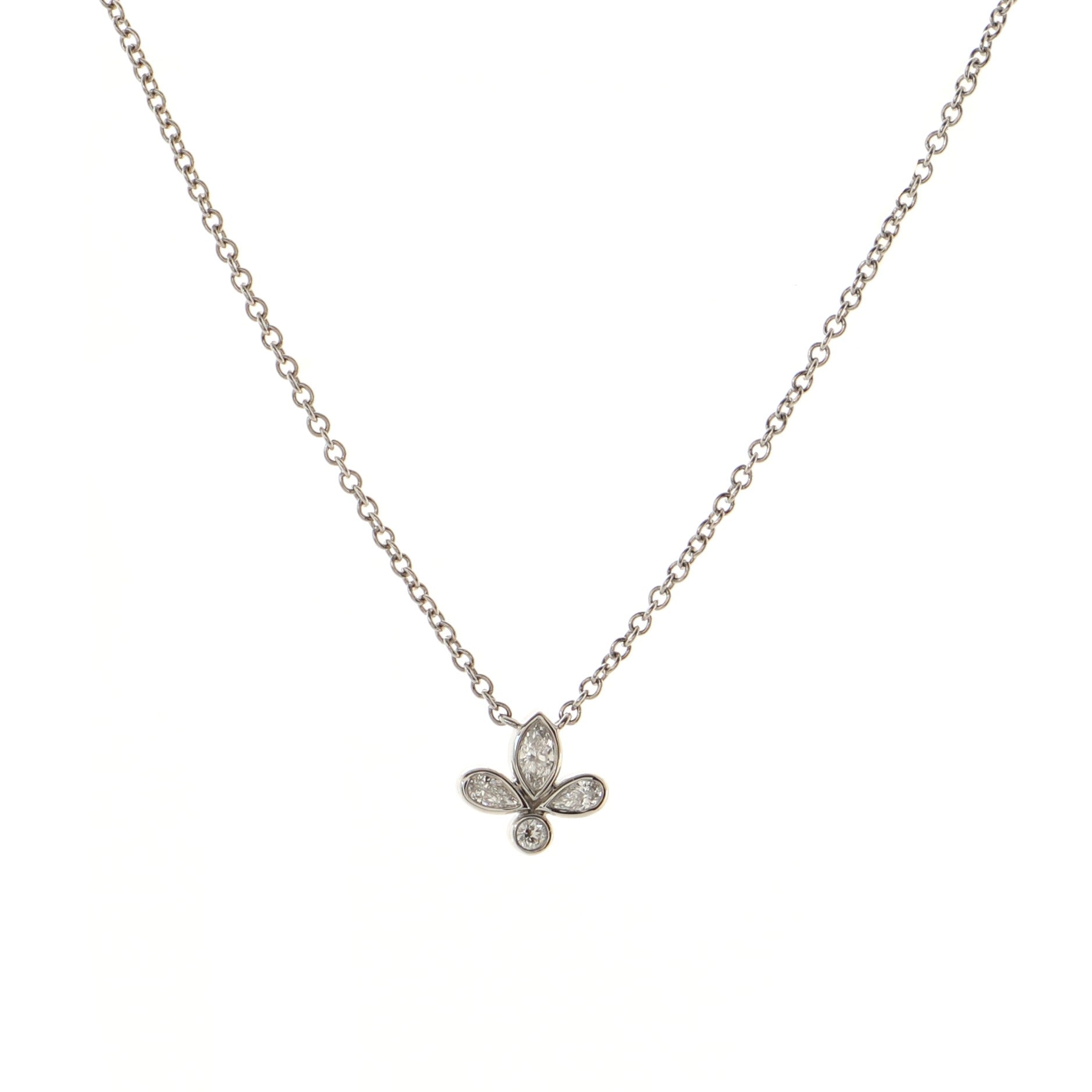 Fleur de Lis Pendant Necklace Platinum and Diamonds Mini