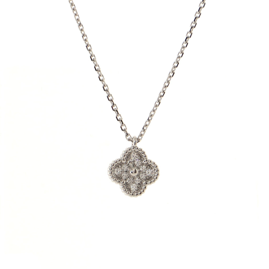 Sweet Alhambra Pendant Necklace 18K White Gold with Diamonds