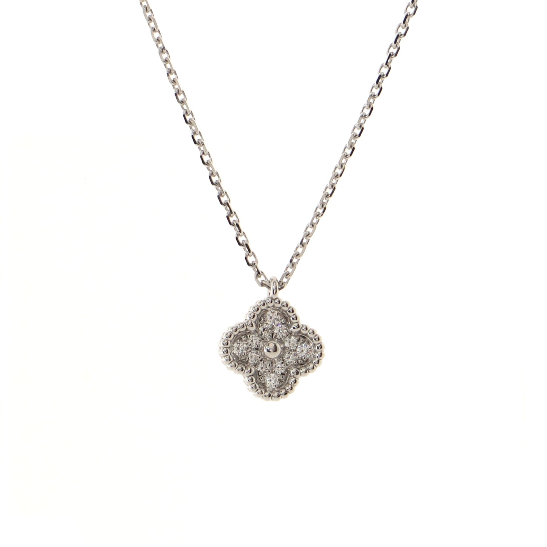 Sweet Alhambra Pendant Necklace 18K White Gold with Diamonds