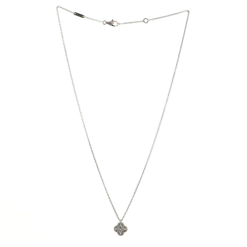 Sweet Alhambra Pendant Necklace 18K White Gold with Diamonds