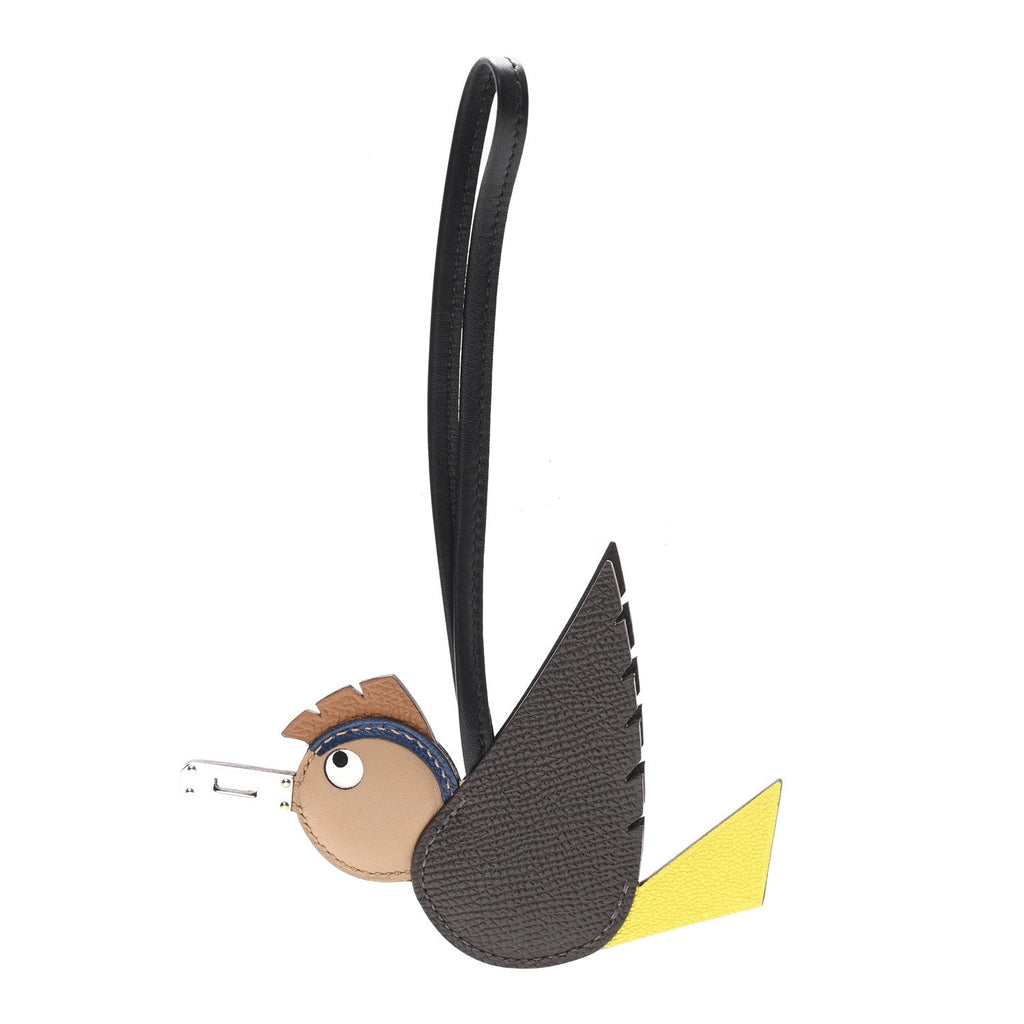 Epsom Swift Chevre Mysore Birdy Bag Charm Jaune Ambre Black Biscuit