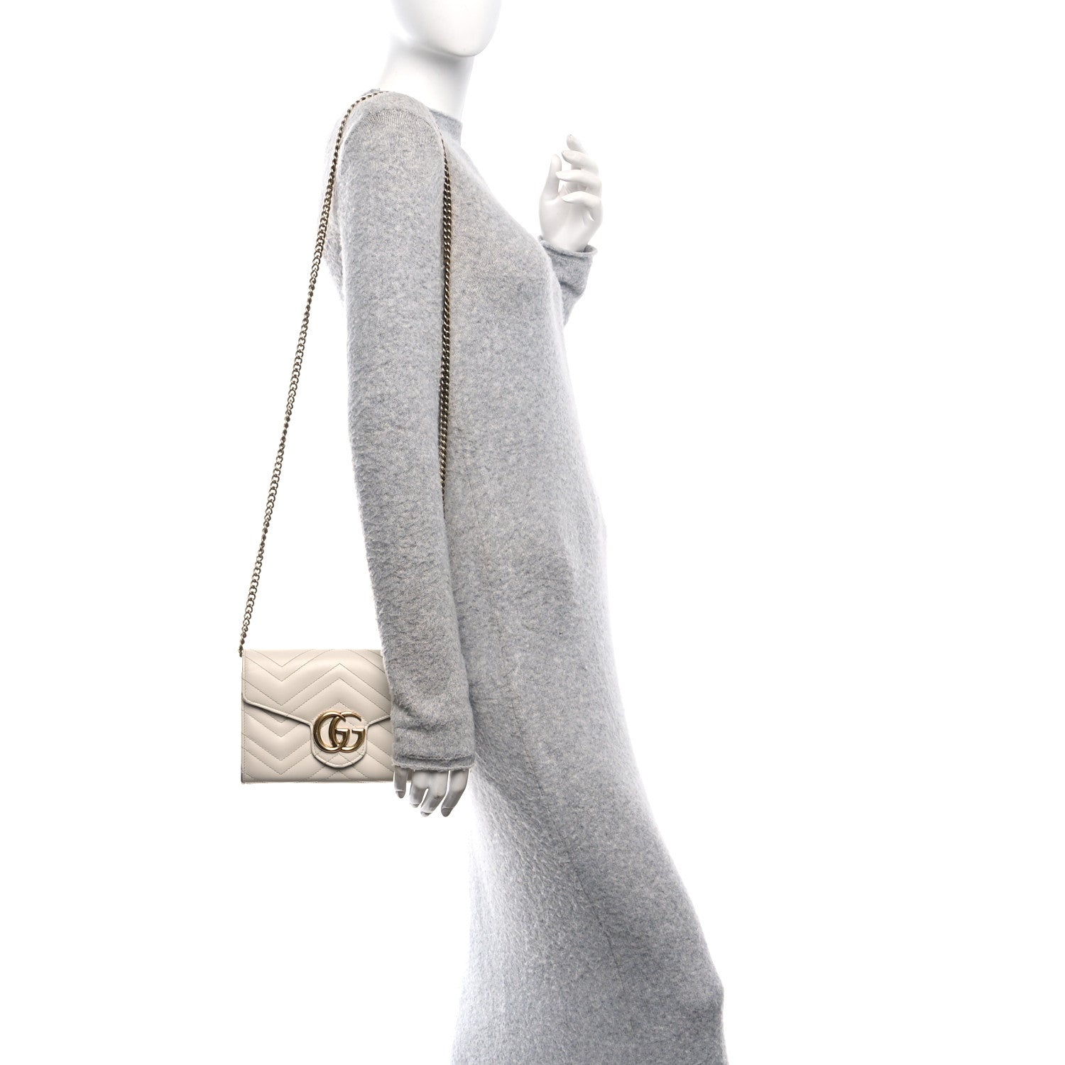 Calfskin Matelasse GG Marmont Chain Wallet Mystic White