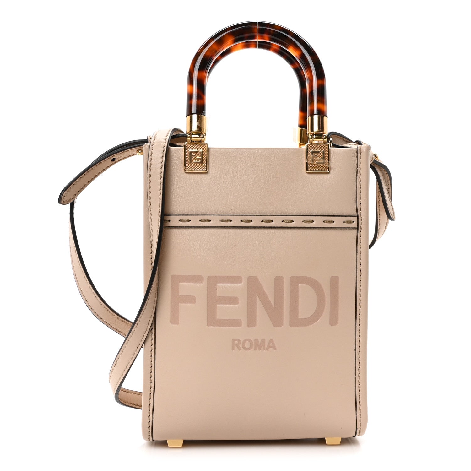 Vitello King Plexiglass Logo Embossed Mini Fendi Sunshine Shopper Tote Poudre