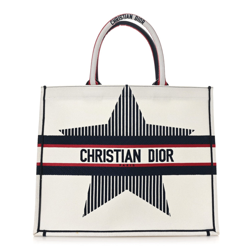 Canvas Embroidered Large Dioralps Book Tote White
