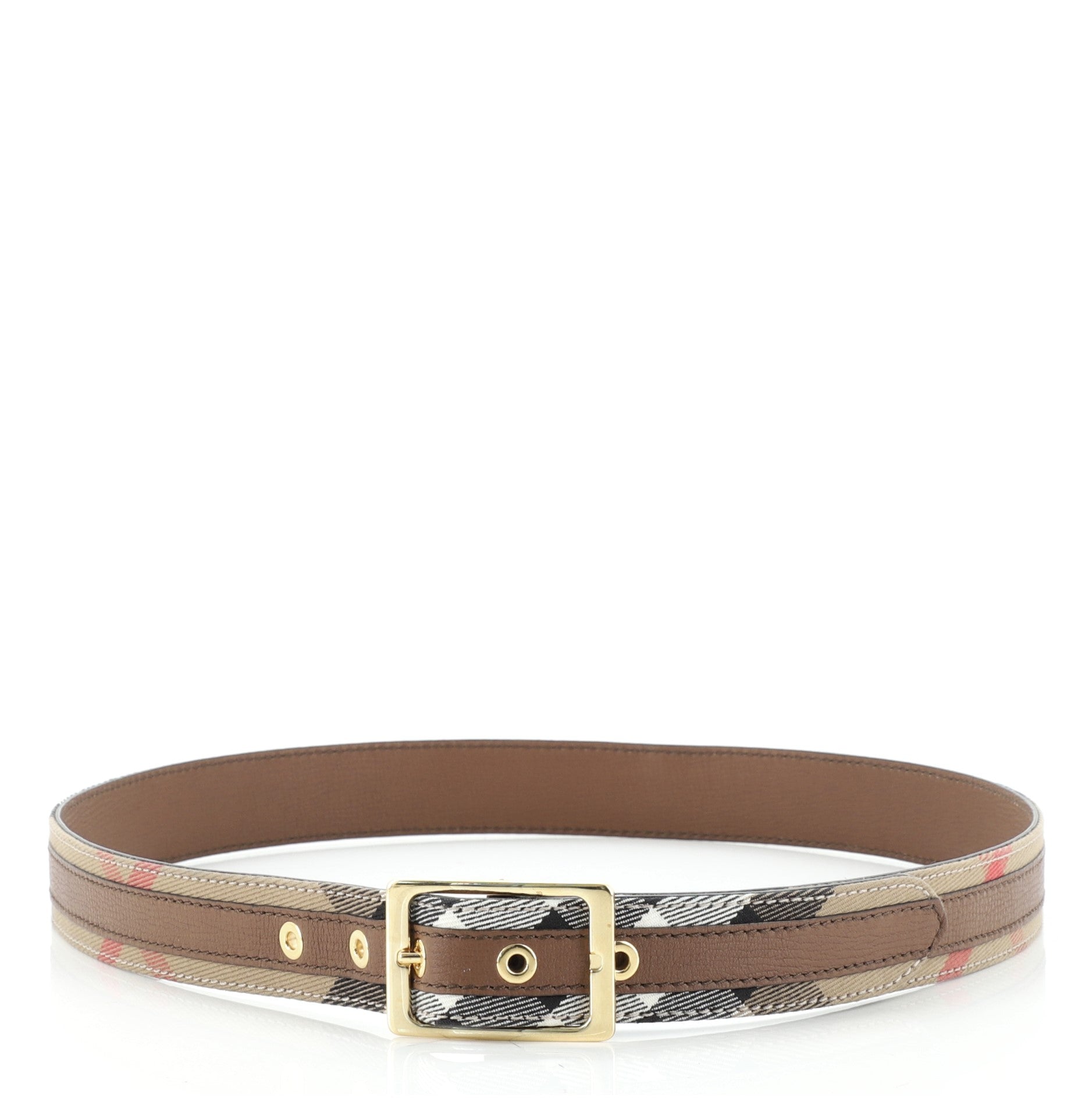 Square Buckle Belt Nova Check Canvas and Leather Medium 90