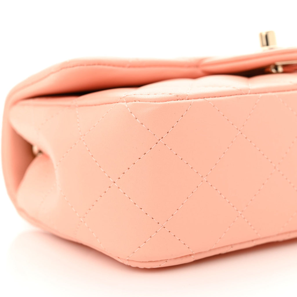 Lambskin Quilted Mini Rectangular Flap Light Pink
