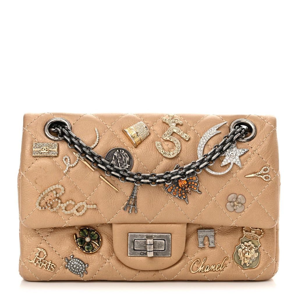 Metallic Calfskin Quilted Lucky Charms 2.55 Reissue 224 Flap Gold