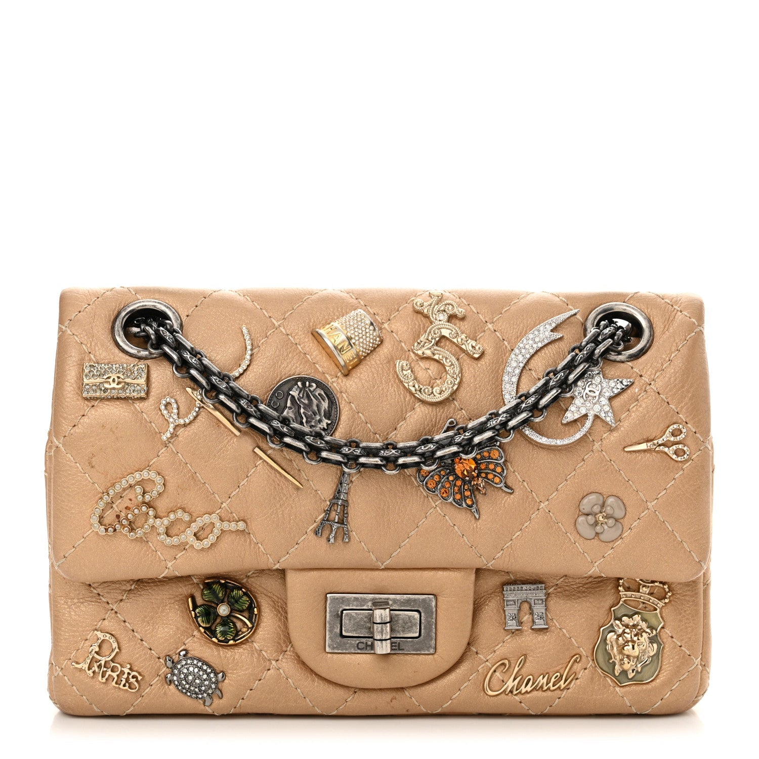 Metallic Calfskin Quilted Lucky Charms 2.55 Reissue 224 Flap Gold