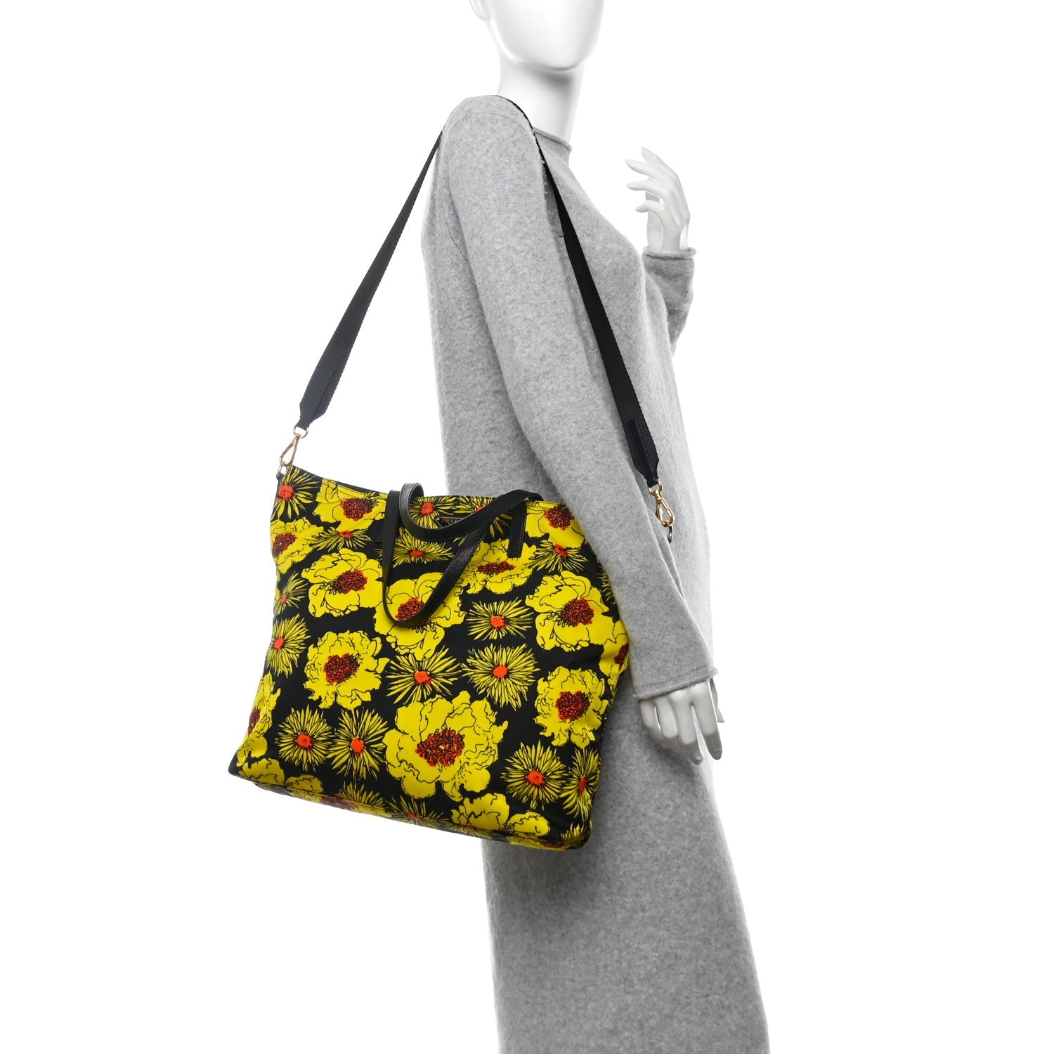 Tessuto Nylon Saffiano Floral Print Tote Giallo