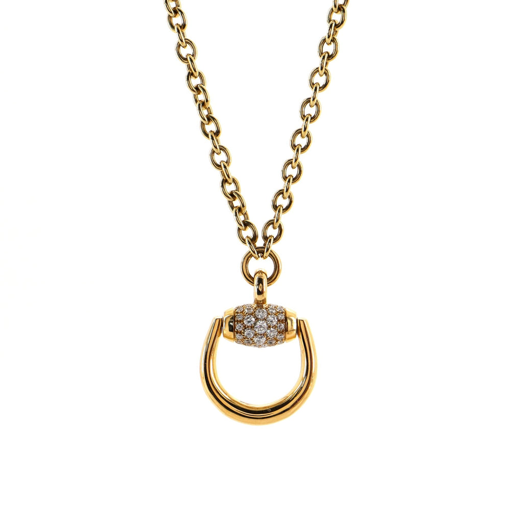 Horsebit Pendant Necklace 18K Yellow Gold with Diamonds Large
