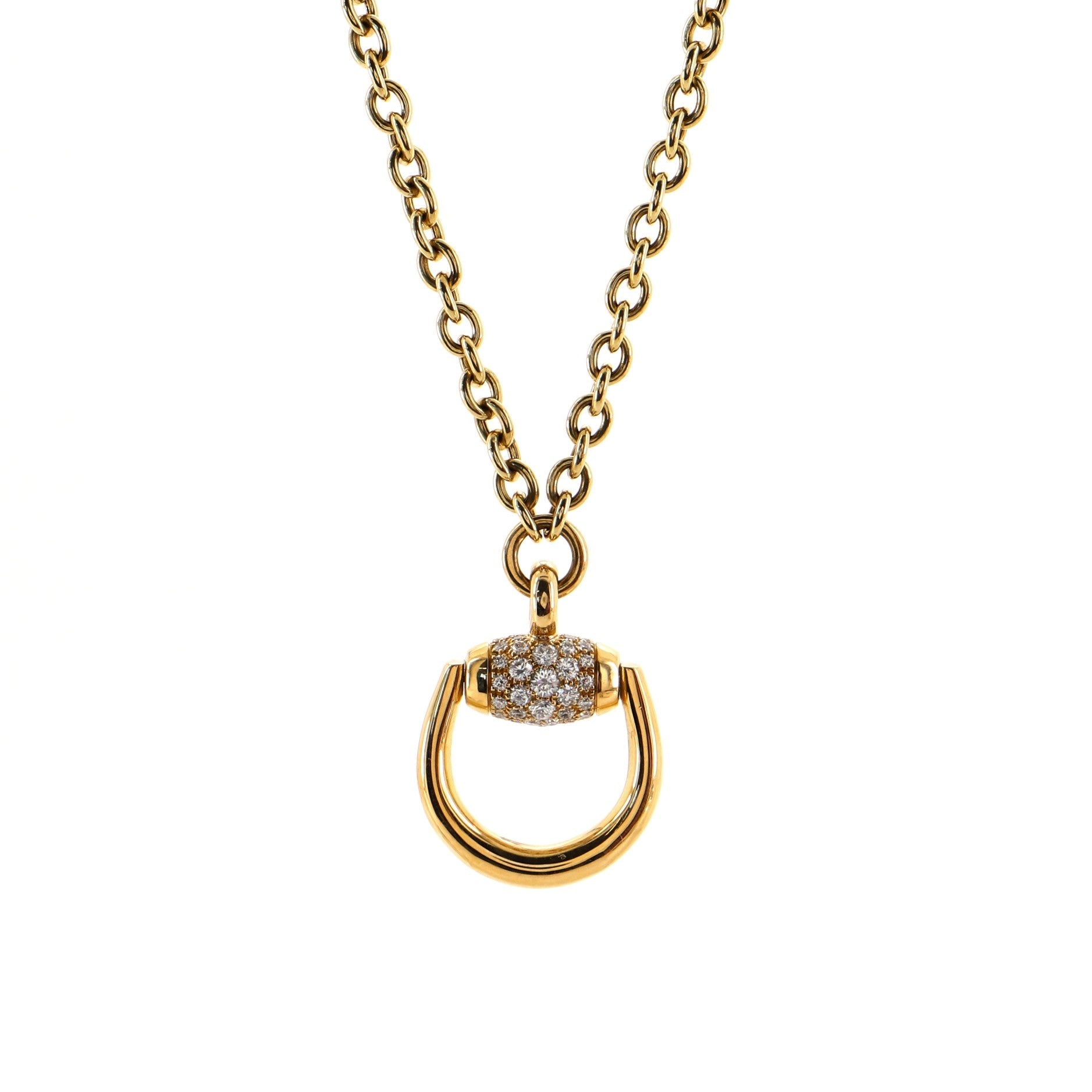 Horsebit Pendant Necklace 18K Yellow Gold with Diamonds Large