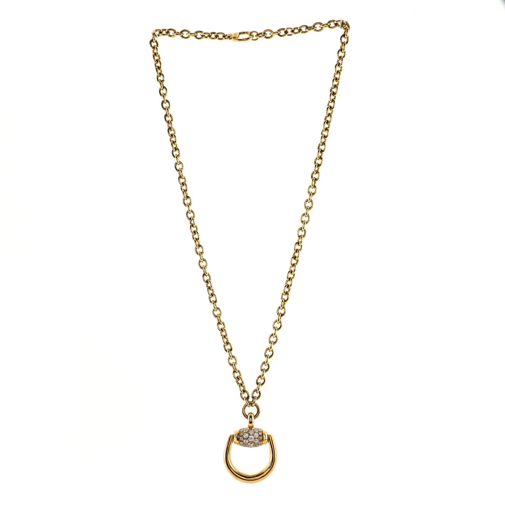 Horsebit Pendant Necklace 18K Yellow Gold with Diamonds Large