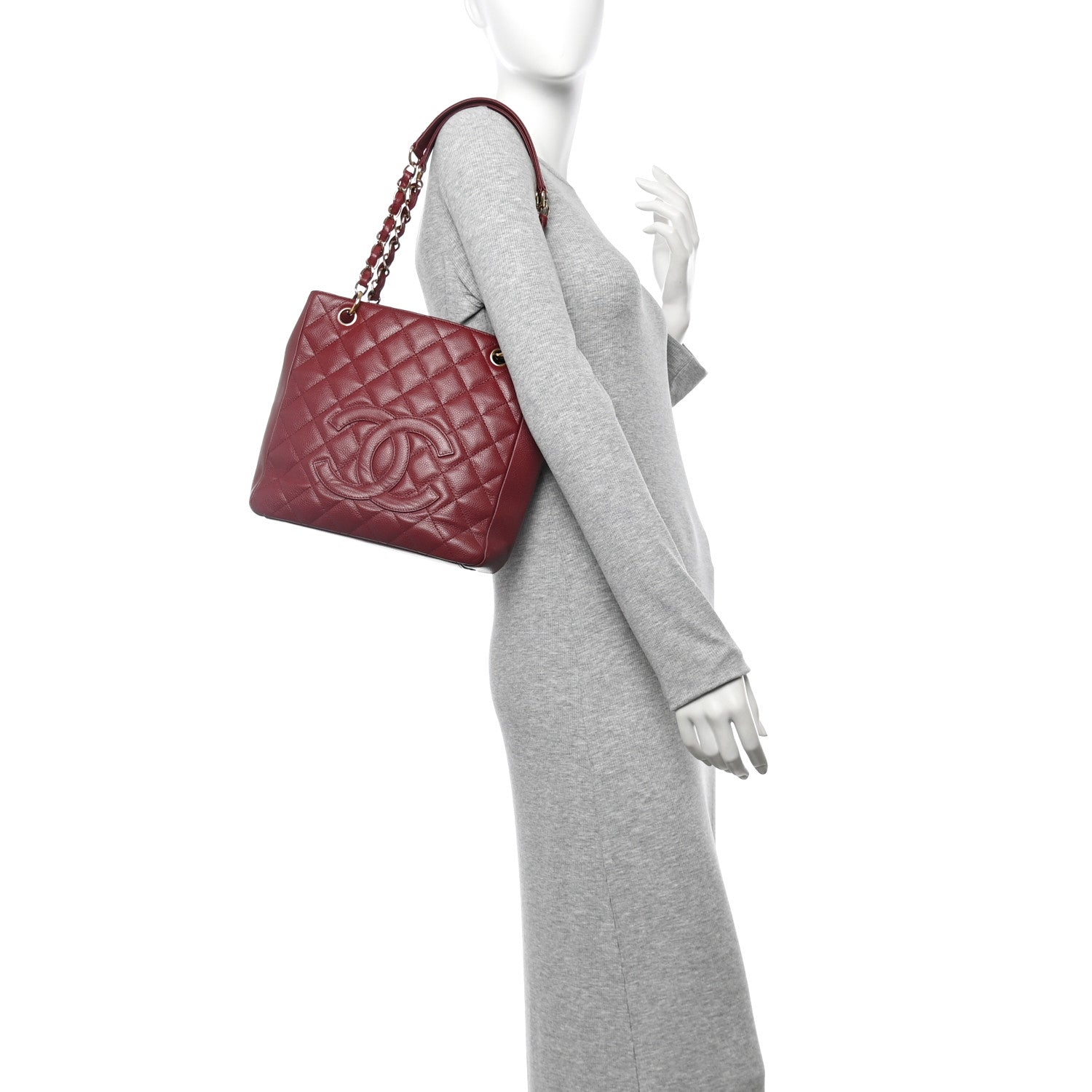 Caviar Quilted Petit Shopping Tote PST Red