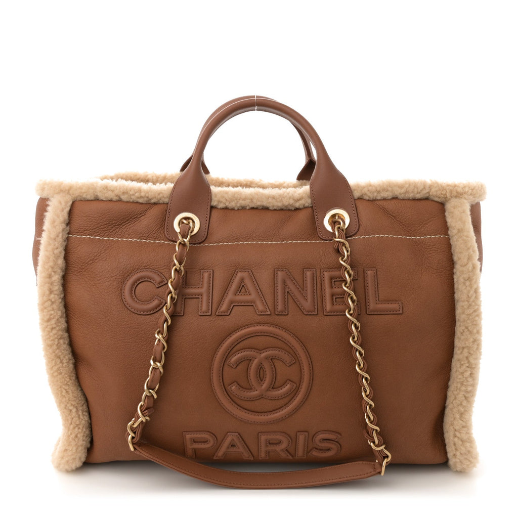 Lambskin Shearling Medium Deauville Tote Brown
