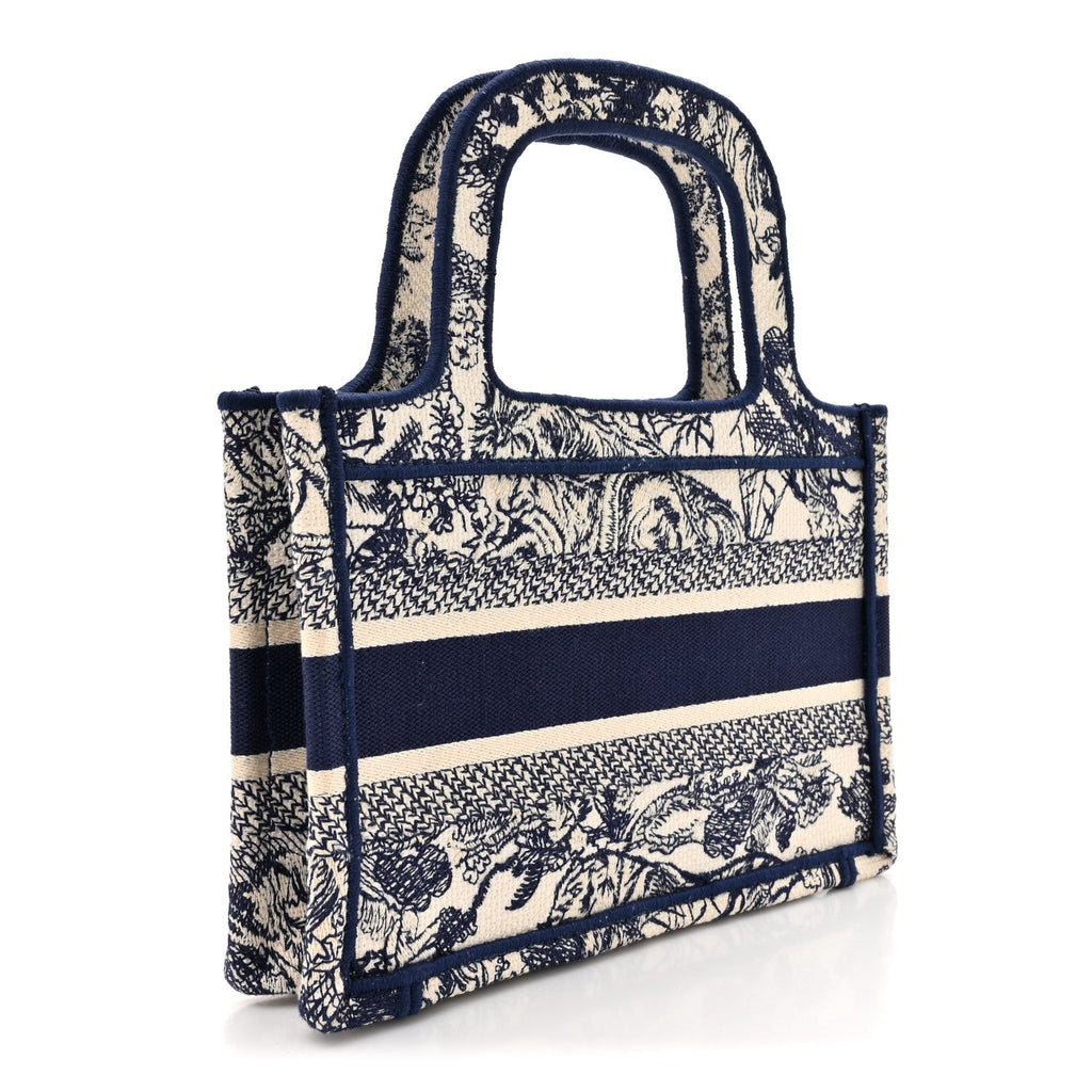 Canvas Embroidered Mini Toile De Jouy Book Tote Blue