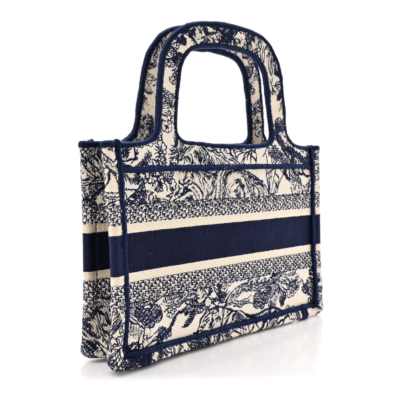 Canvas Embroidered Mini Toile De Jouy Book Tote Blue