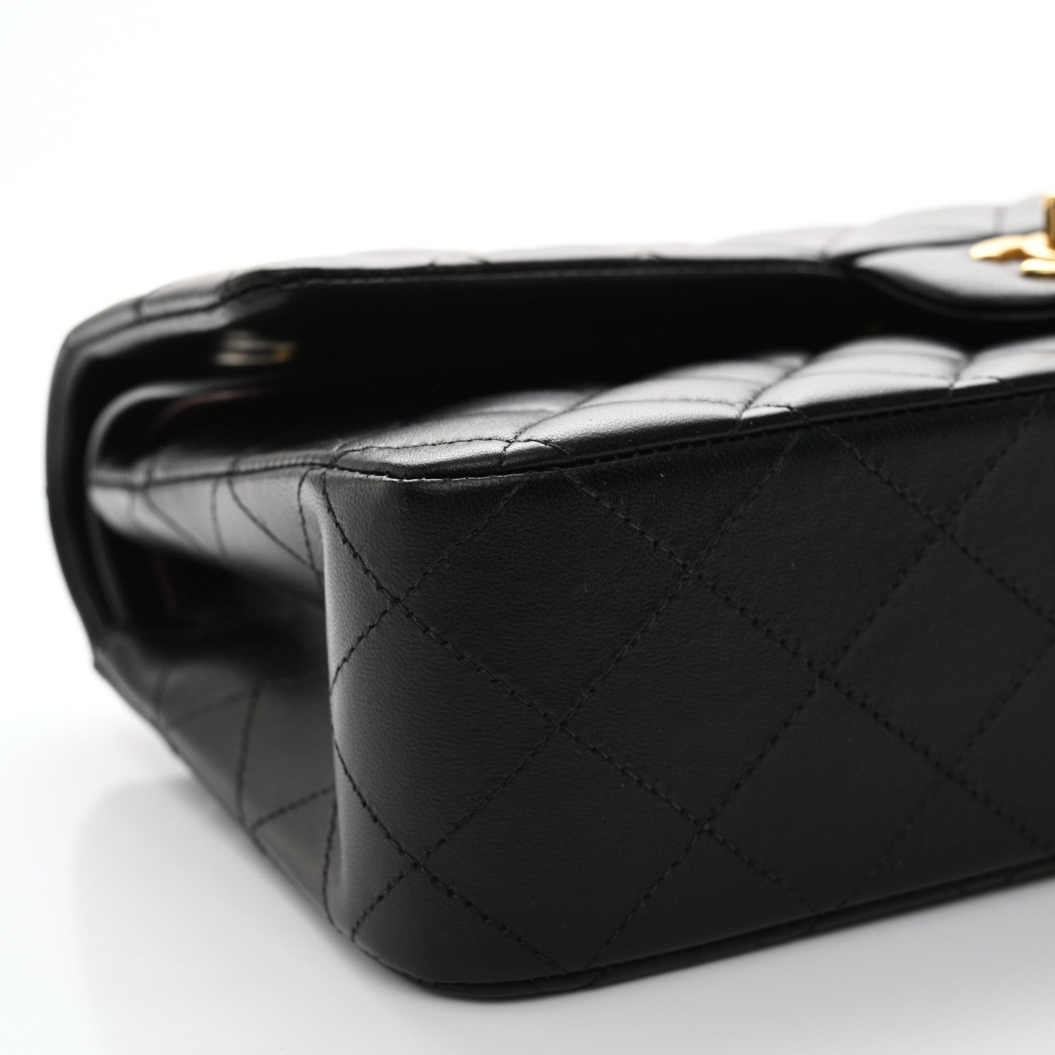 Lambskin Quilted Medium Double Flap Black