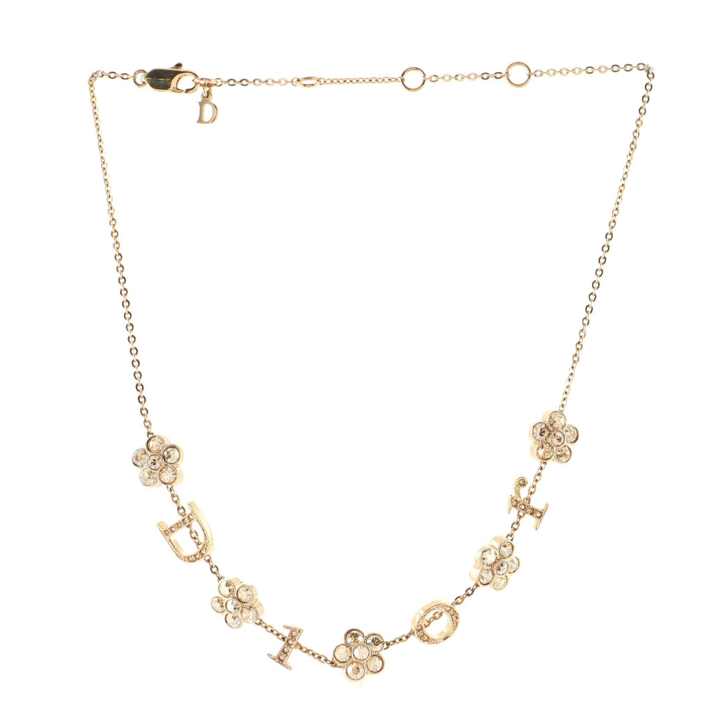 Vintage Logo Flowers Chain Necklace Metal with Crystals