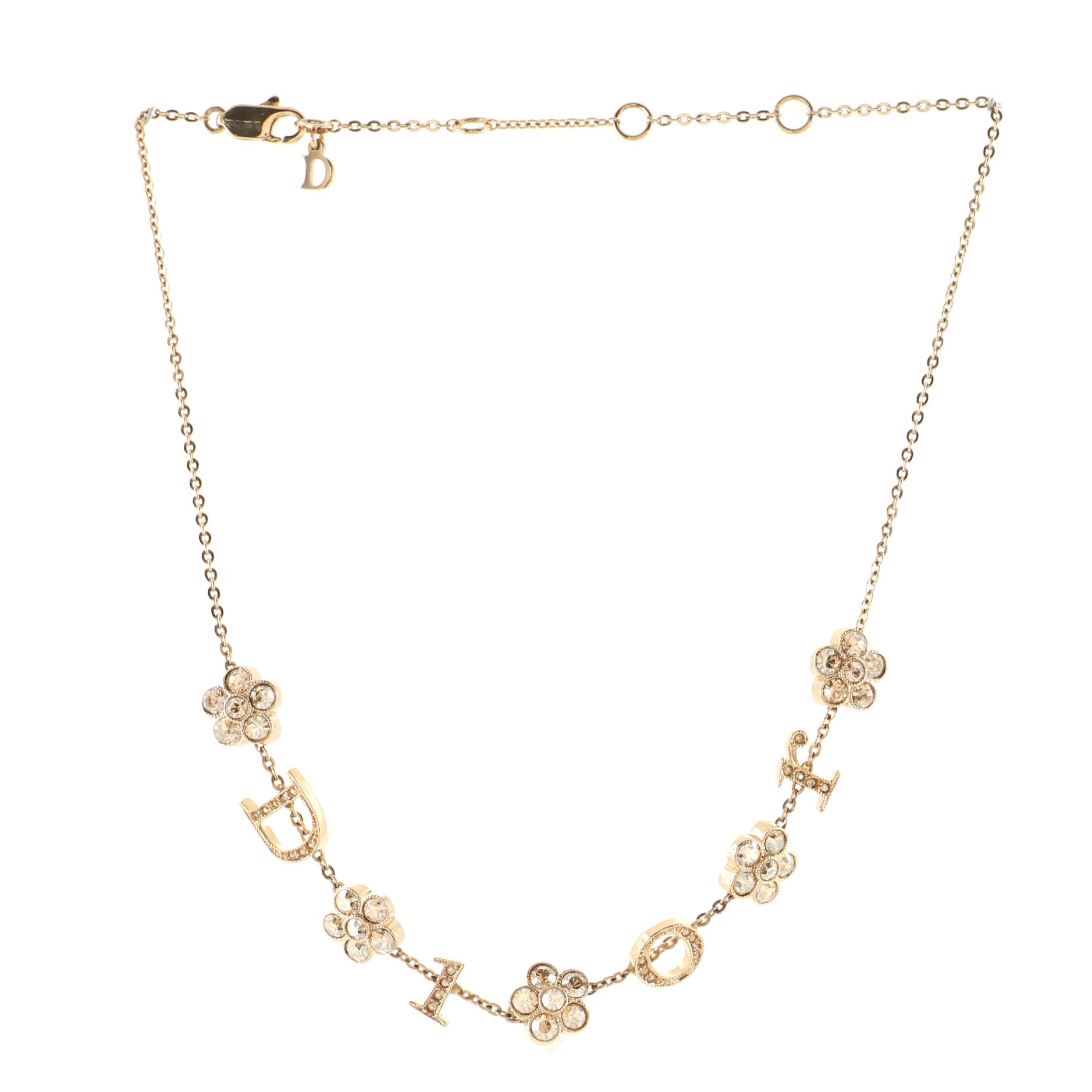 Vintage Logo Flowers Chain Necklace Metal with Crystals