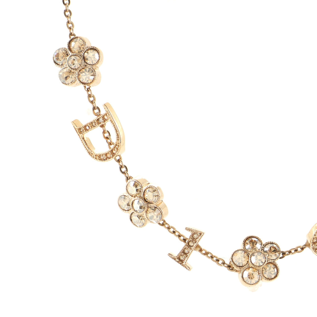 Vintage Logo Flowers Chain Necklace Metal with Crystals
