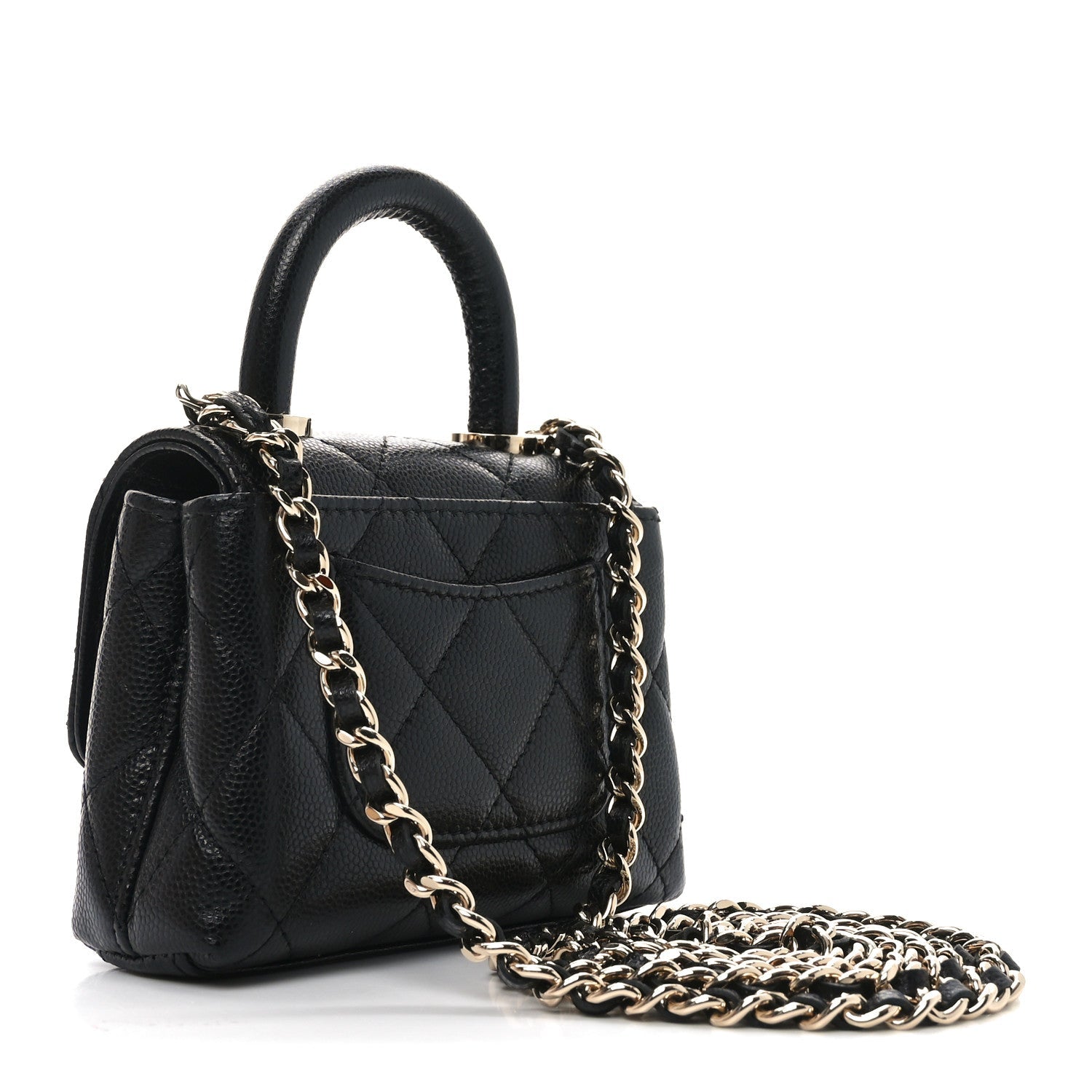 Caviar Quilted Nano Coco Handle Clutch With Chain Black