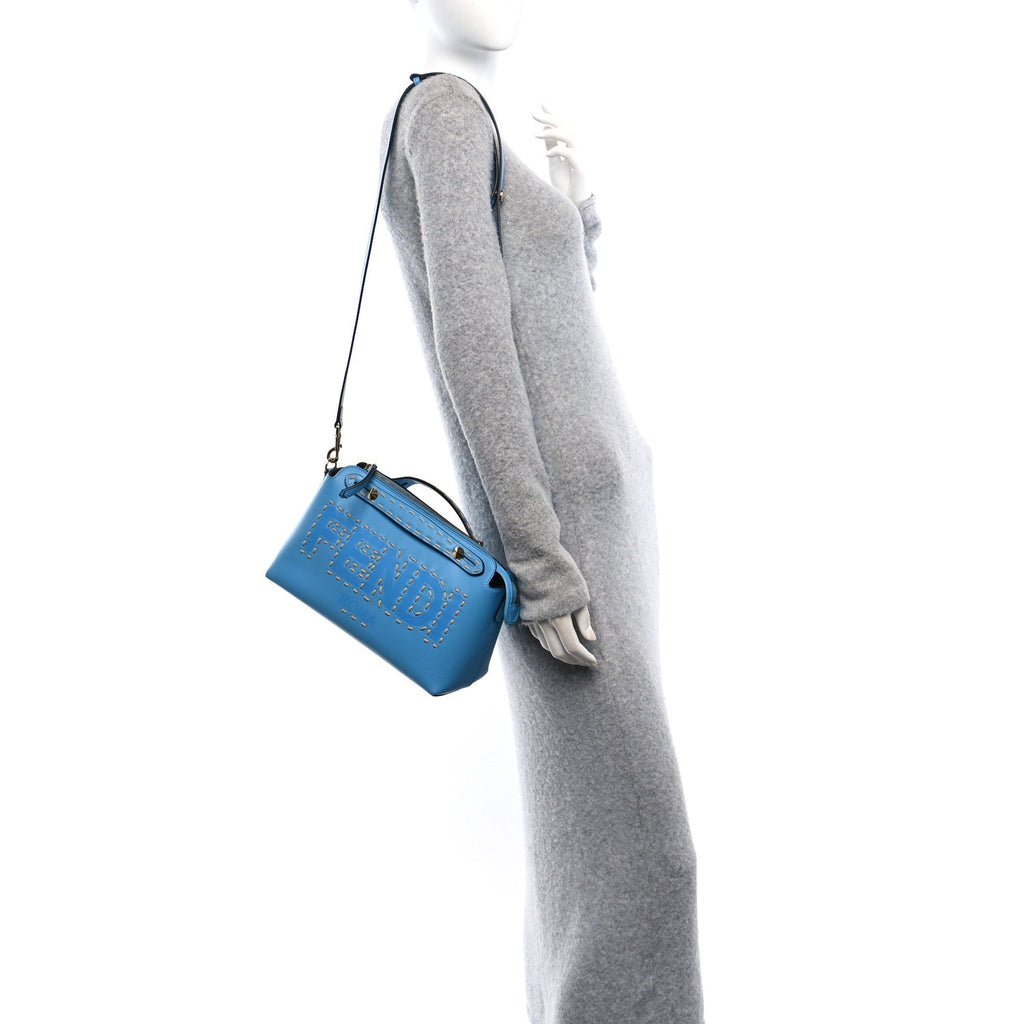 Vitello King Macro Stitchings Logo Medium By The Way Boston Bag Cyber Blue