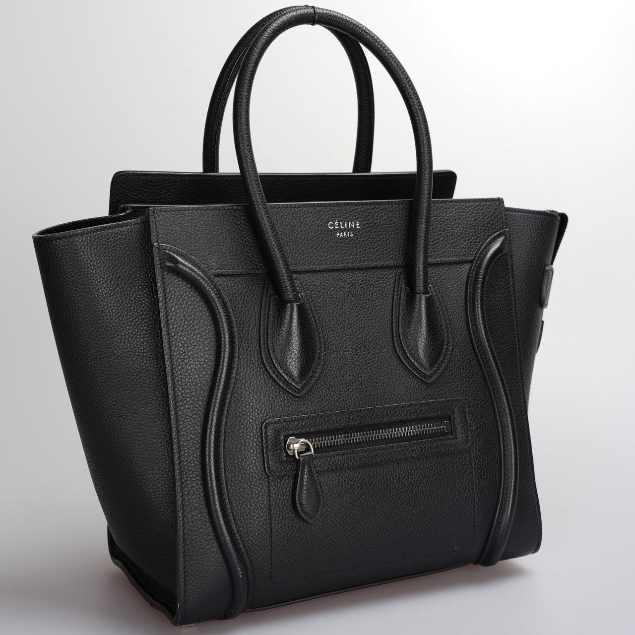 CELINE Micro Luggage Leather Handbag in Black