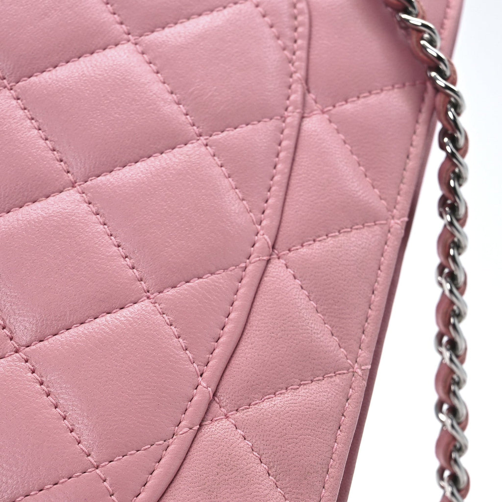 Lambskin Quilted Wallet On Chain WOC Pink