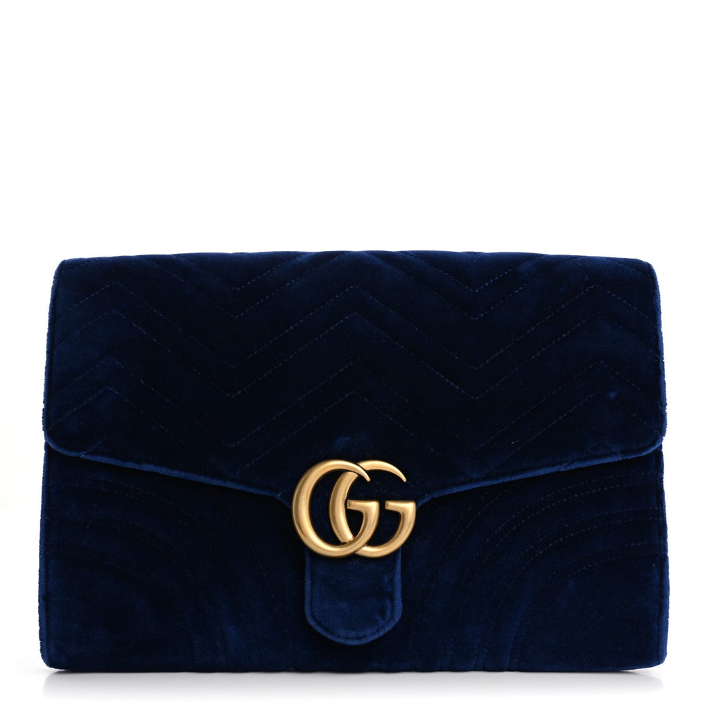 Velvet Matelasse GG Marmont Clutch Cobalt Blue