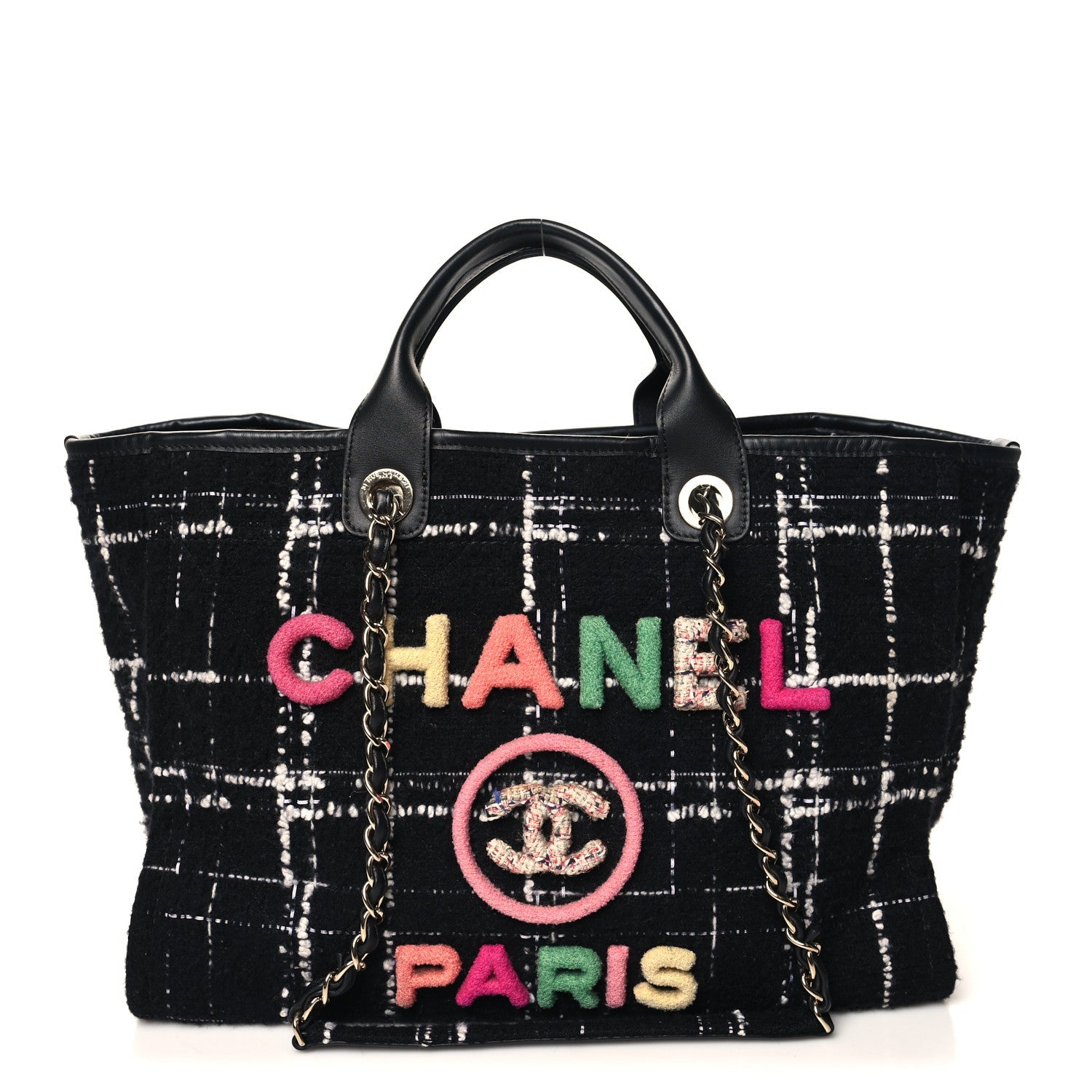 Tweed Medium Deauville Tote Black White Multicolor
