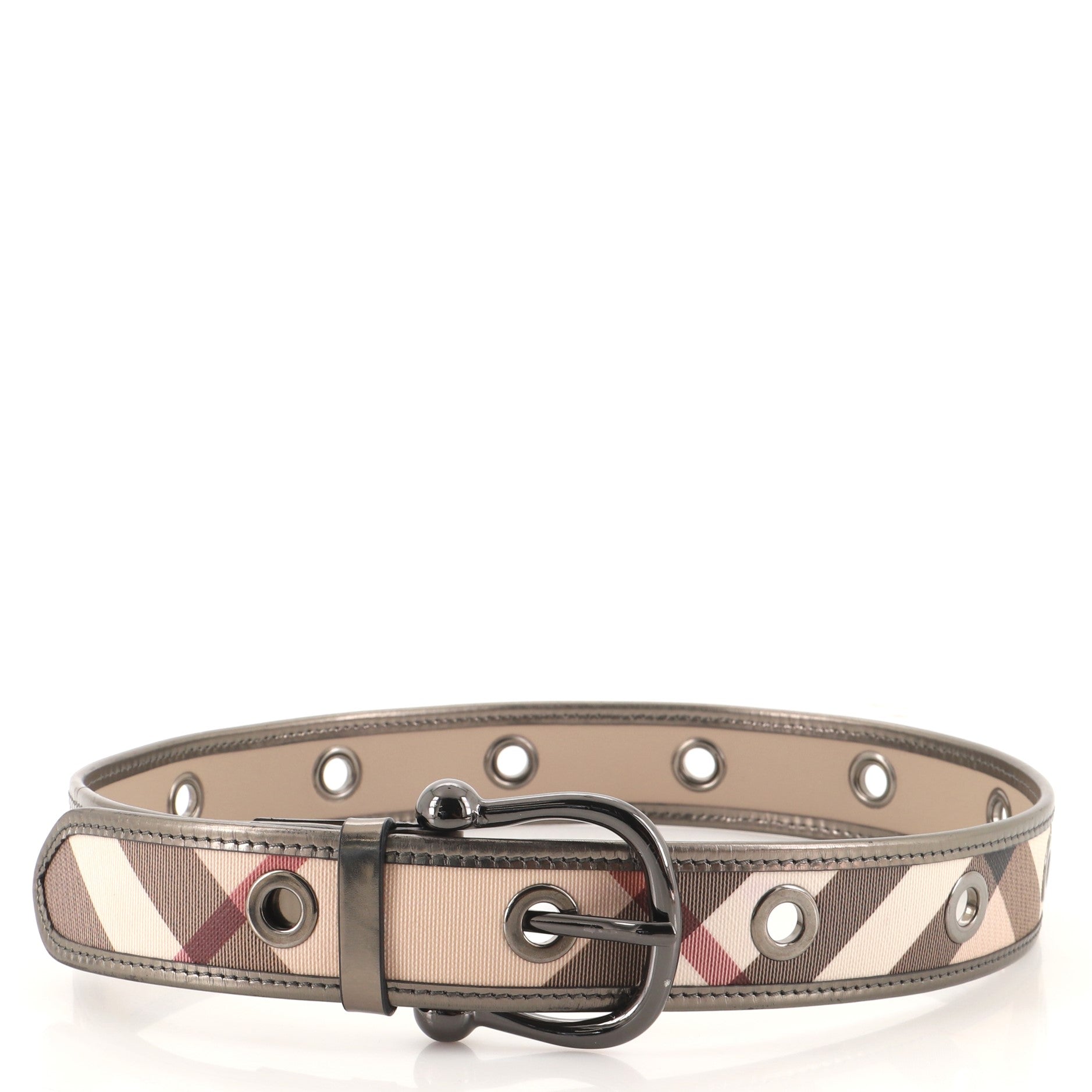 Round Buckle Belt Nova Check Canvas Wide 80