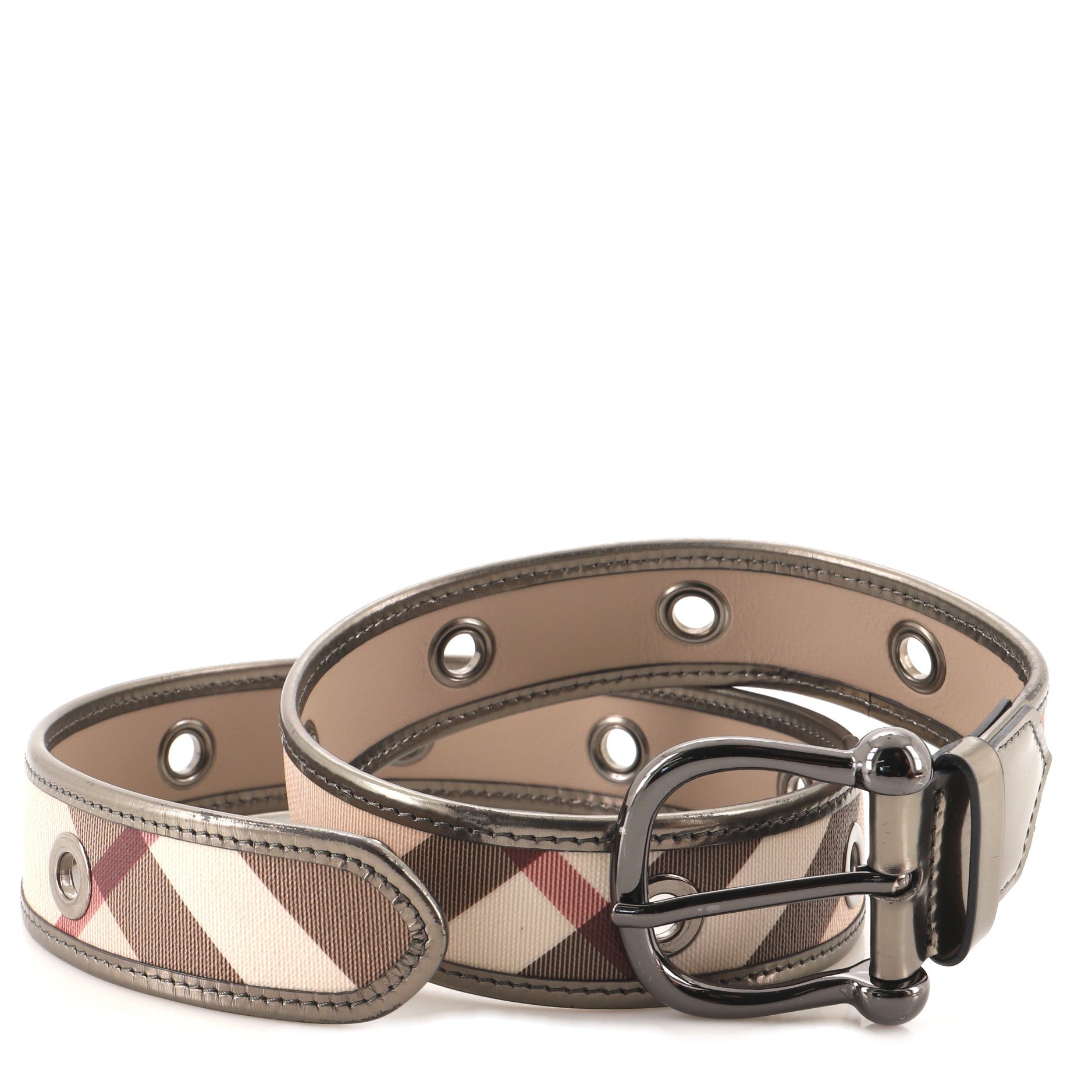 Round Buckle Belt Nova Check Canvas Wide 80