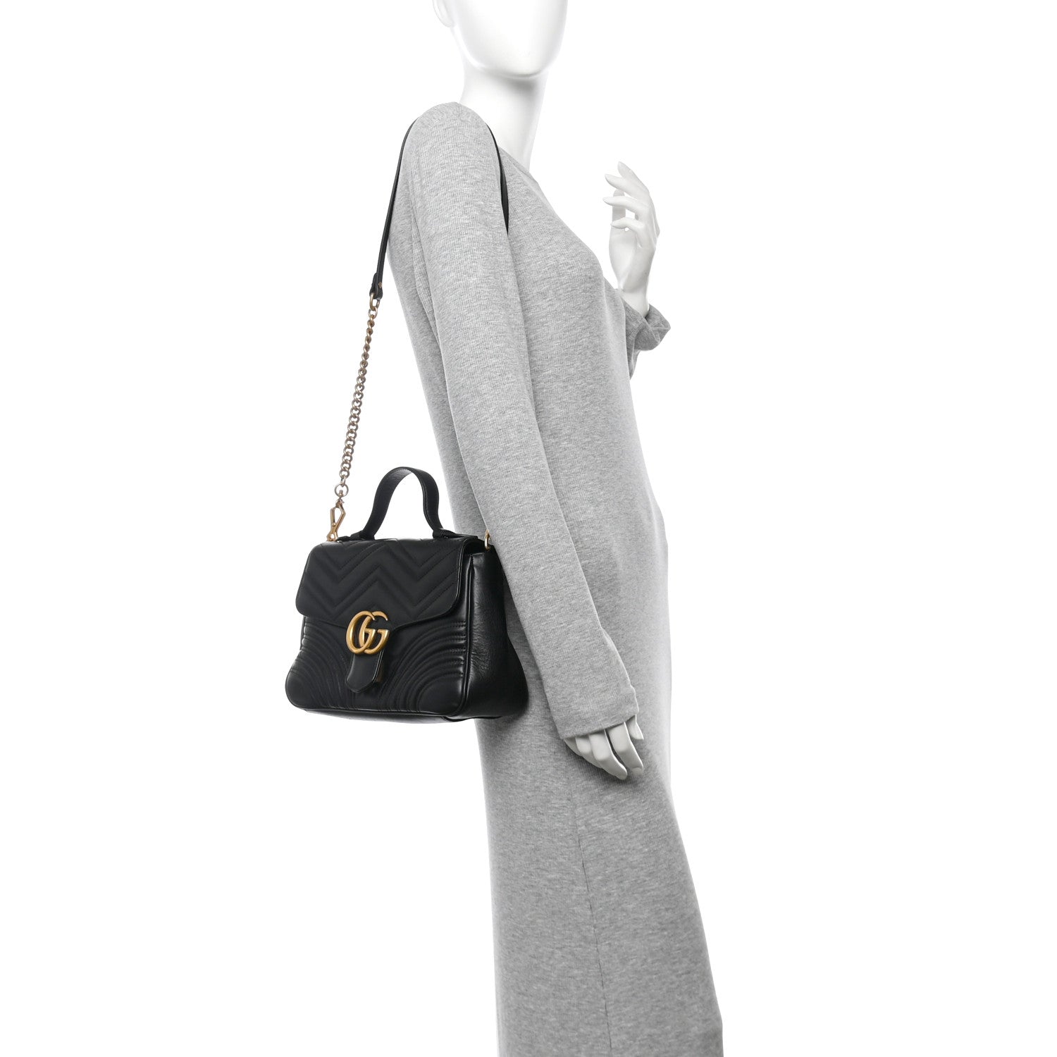 Calfskin Matelasse Small GG Marmont Top Handle Shoulder Bag Black