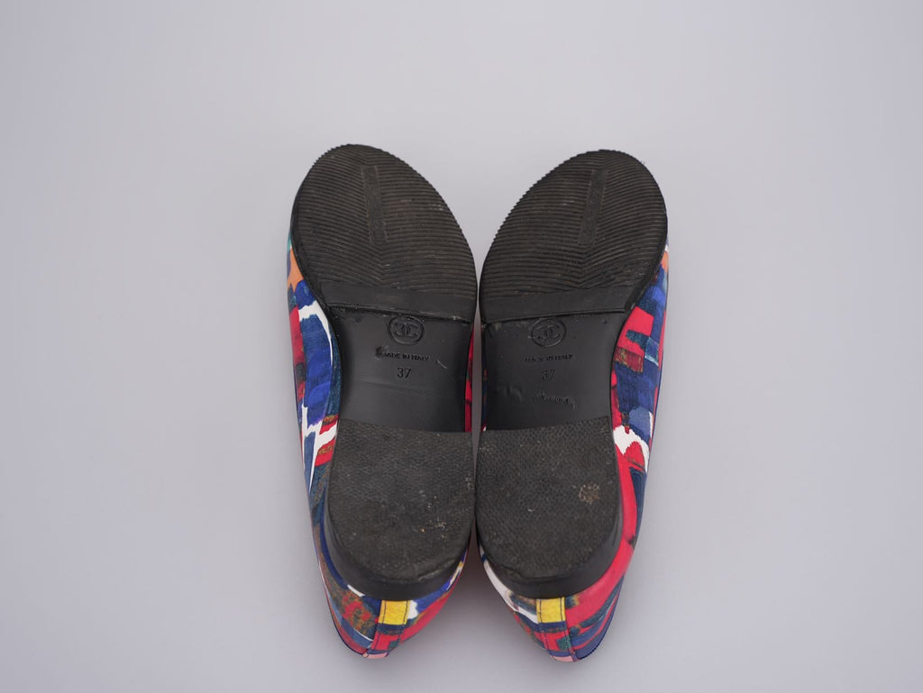 Chanel Multicolor Abstract Patent CC Cap Toe Ballerina Flats Size 37