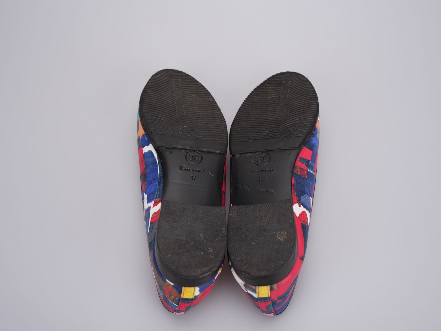Chanel Multicolor Abstract Patent CC Cap Toe Ballerina Flats Size 37