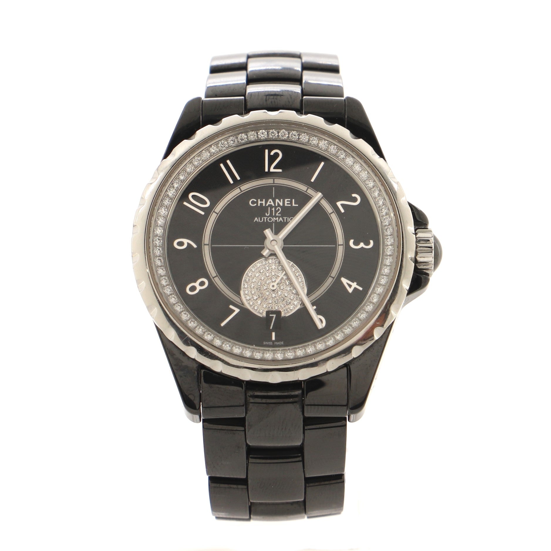 J12-365 Automatic Watch Ceramic and Stainless Steel with Diamond Bezel and Seconds Sub-Dial 36