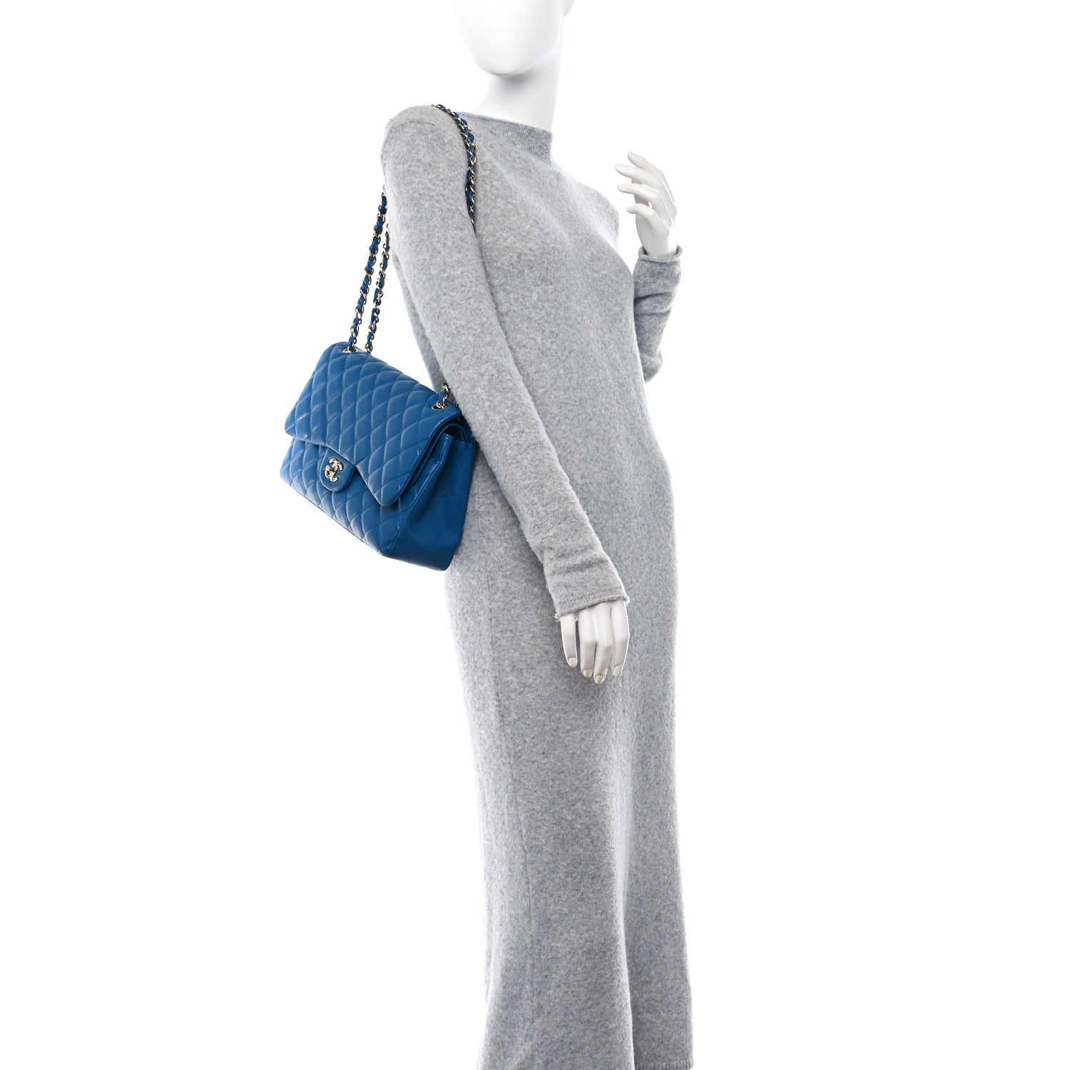 Caviar Quilted Jumbo Double Flap Blue