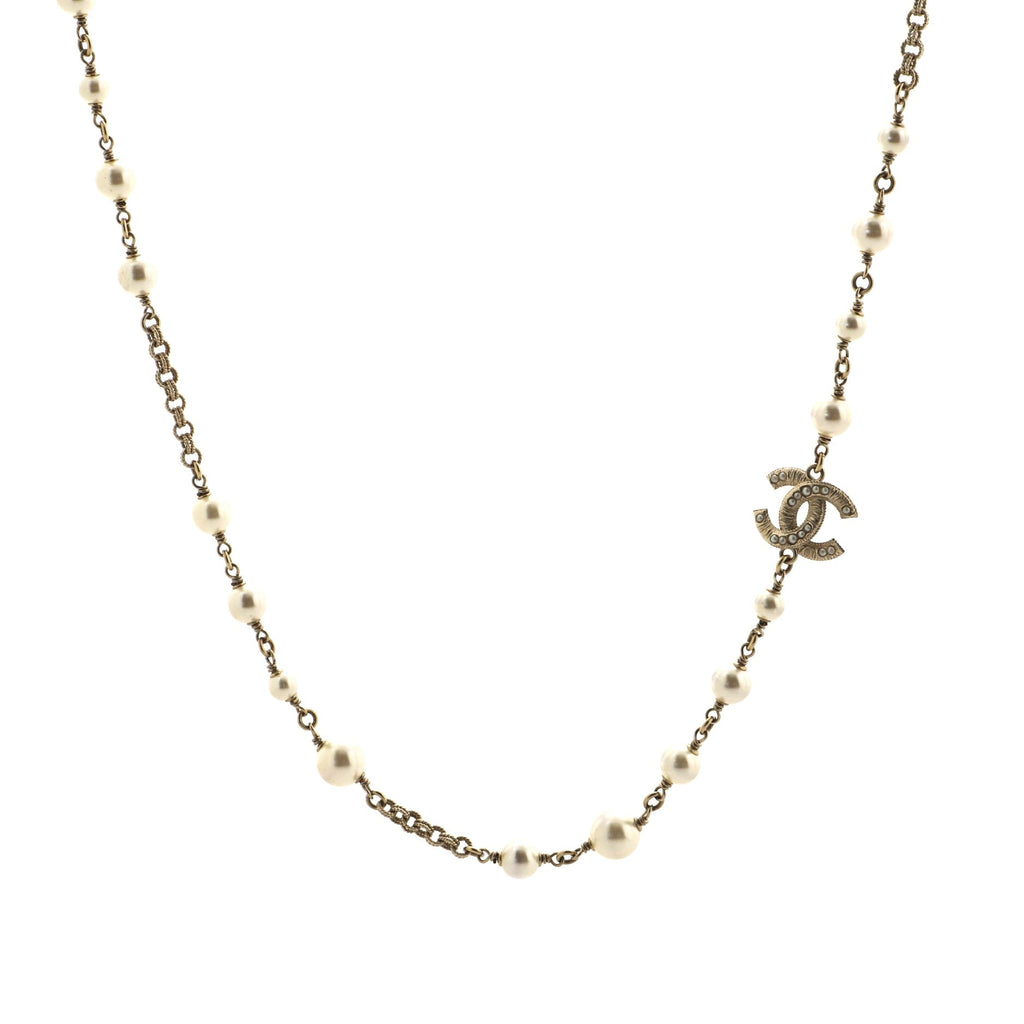 CC Long Necklace Faux Pearls and Metal