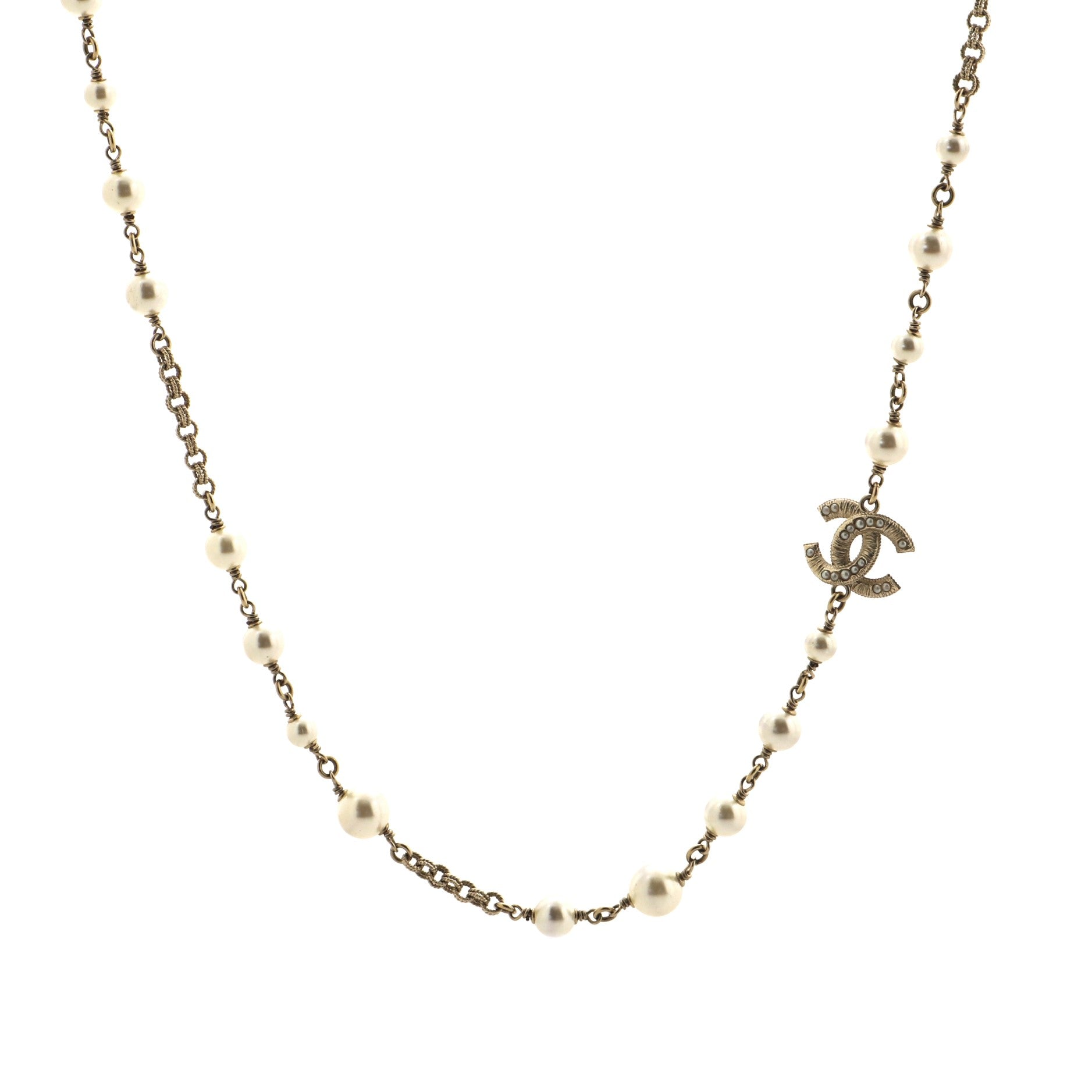 CC Long Necklace Faux Pearls and Metal