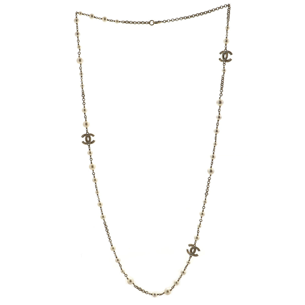 CC Long Necklace Faux Pearls and Metal