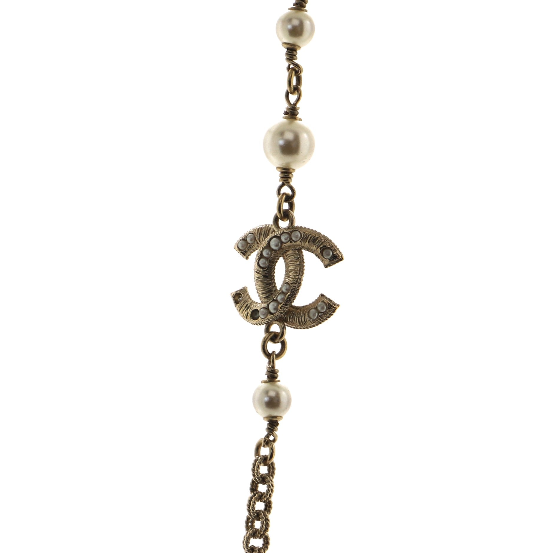 CC Long Necklace Faux Pearls and Metal